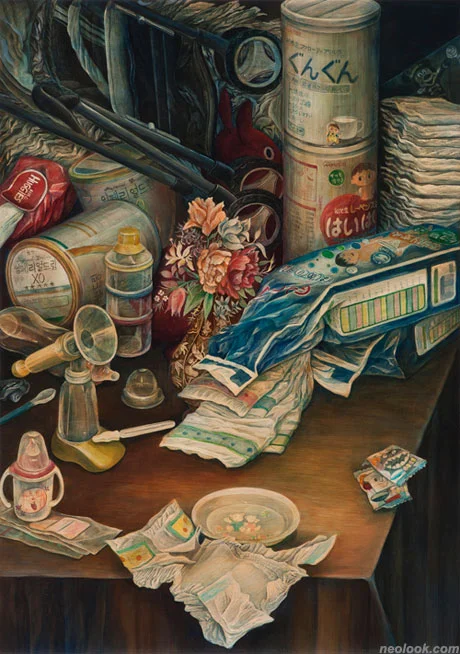 Yukako Kondo, Notwendigkeiten. Acryl auf Baumwolle auf Holzpanel_72,5 X 51,5 cm_2010